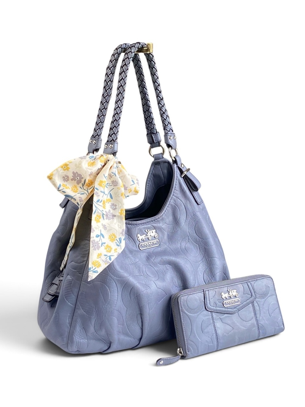 Coach Madison Lavender-Gray Embossed Leather Hobo Tote with Wallet